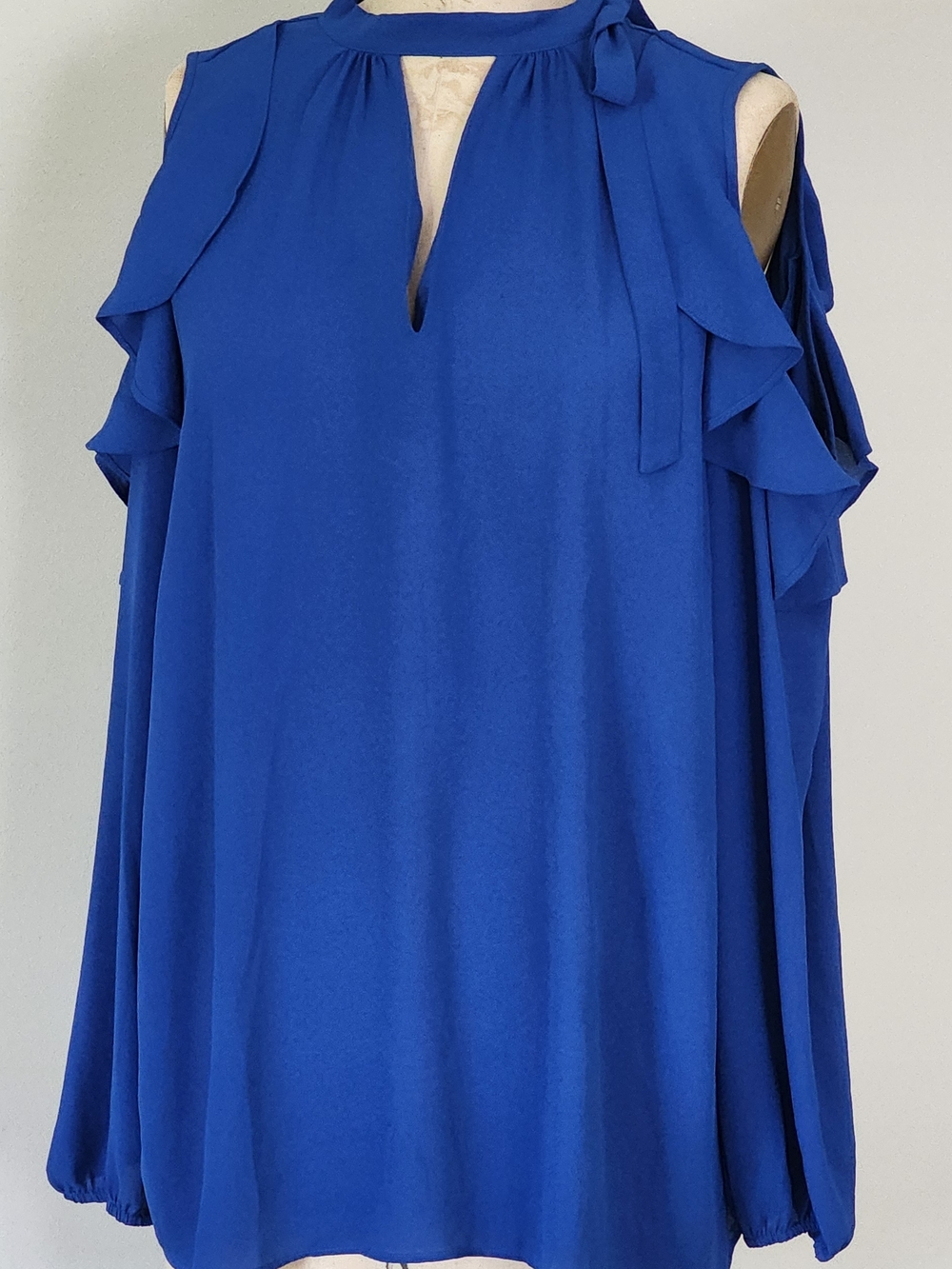 NWOT Loft Cold-Shoulder Tie-Neck Blouse in Royal Blue